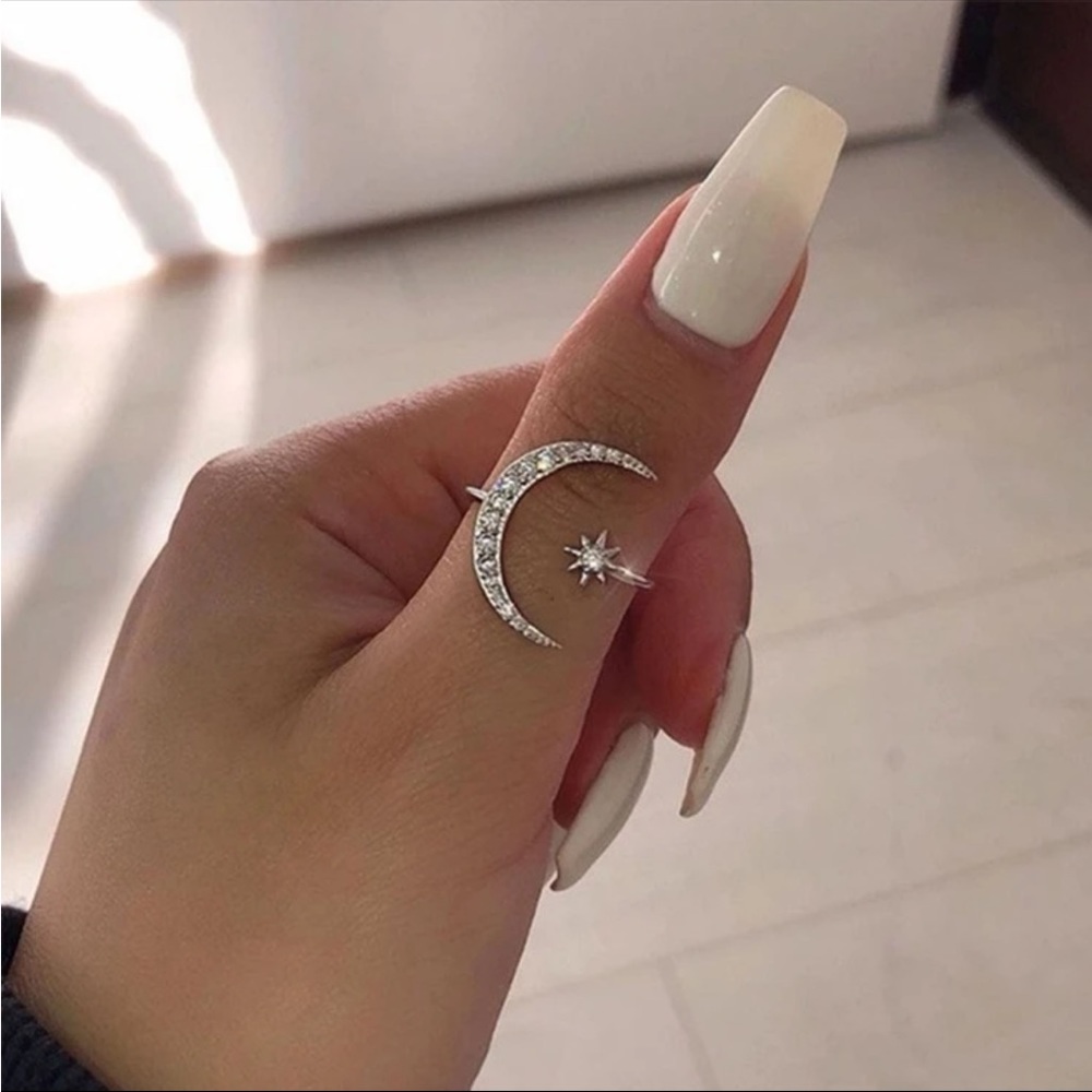 Silver Moon and Star Ring, Crescent Moon Ring, Celestial Ring, Celestial Ring